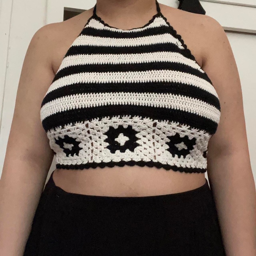 black and white knit halter top